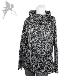 MARC BOUWER Asymmetrical Zipper Leopard Knit Jacket